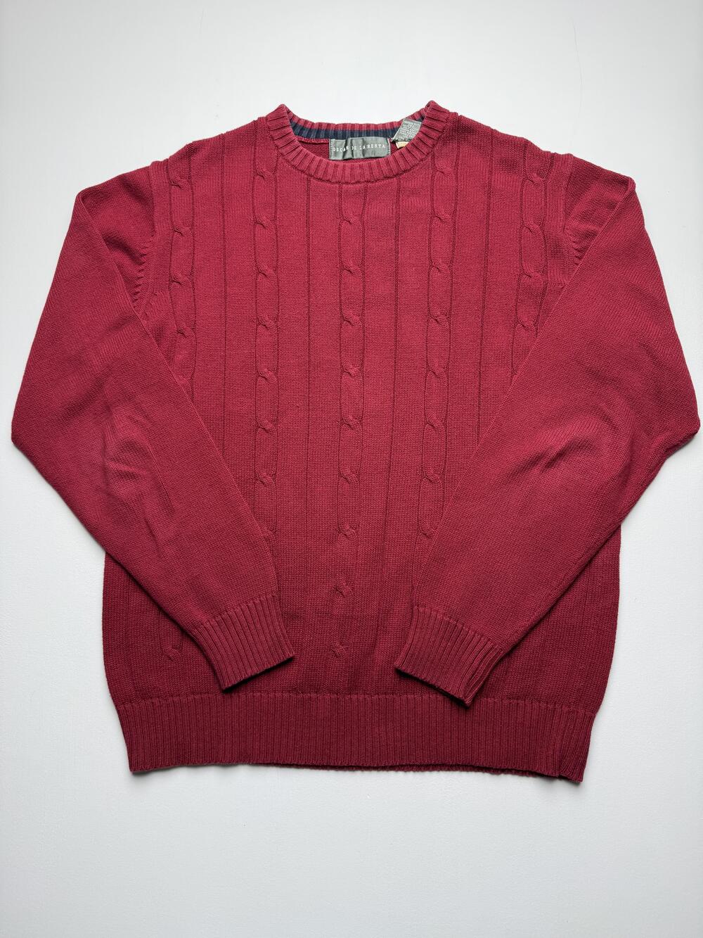 Oscar De La Renta Sweater Mens Large Red Cable Knit Cotton Crewneck Pullover